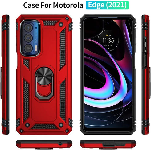 Androgate Compatible with Motorola Moto Edge 2021 Case - Moto Edge 5G UW Case with HD Screen Protectors, Military-Grade Metal Ring Kickstand, 15ft...