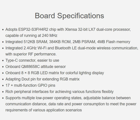 ESP32-S3 Matrix ESP32 S3 Development Board with 8×8 RGB LED Matrix and QMI8658C Attitude Sensor, 17 x Multi-Function GPIO Pins, Supports Wi-Fi and...