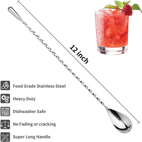 2Pcs Cocktail Spoon Long Handle Bar Spoon - 12" Metal Spoons Drink Mixers for Cocktails Stainless Steel Spoons Stirring Spoons for Coffee Bar Acce...