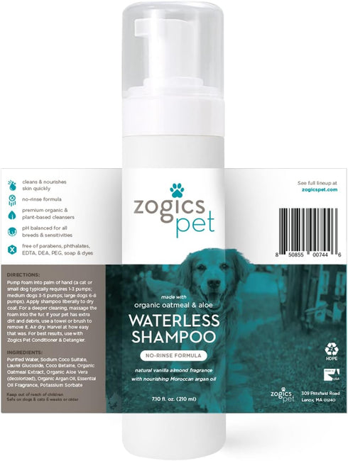 No Rinse Waterless Shampoo – Foaming Cleanser Pet Shampoo, Cruelty-Free and Nontoxic, Hypoallergenic Dog Shampoo Formula Made with Organic Oatmeal...