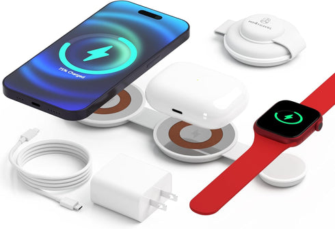 Pocket Size EDC Charge Magnetic 3 in 1 Charging Station for Apple Magsafe Charger, Foldable Max Fast Wireless Charger for iPhone 15/14/13/12 Pro/P...