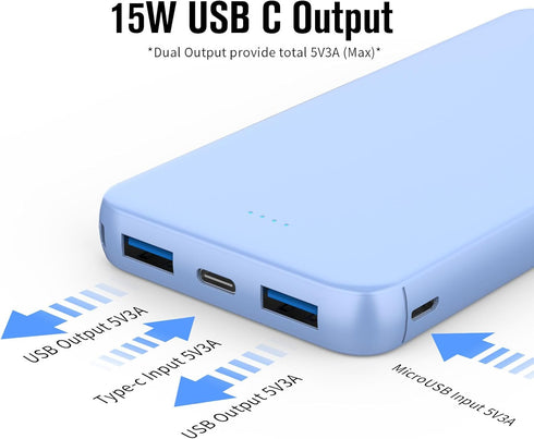 VANYUST Portable Charger Power Bank, 15W PD Fast Charging 10000mAh External Power Bank, USB-C in&Out Battery Pack for iPhone 15/14/13/12 Series, S...