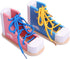 STOBOK 2pcs Wood Lacing Sneaker Learn to Tie Shoes Tie-Up Shoe Threading Toy Montessori Educational Toys (Blue + Pink)...