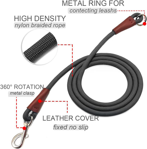 No Handle Dog Leash 3FT / 6FT, Tether Training Leash Tie Down, Dog Extension Rope Great for Exercising, Bicycle and Outdoor, Running, Walking...