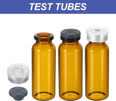 PATIKIL 20ml Sample Vials, 8 Pack Lab Empty Vials with Butyl Rubber Stopper and Crimp Top Caps Borosilicate Glass Vial, Amber...