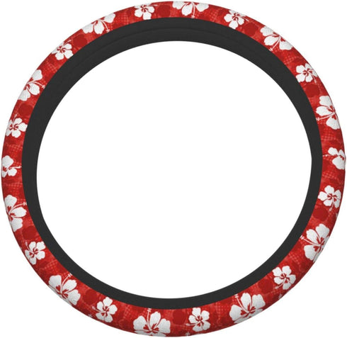Delerain Hibiscus Flowers Steering Wheel Covers, Anti Slip Elasticity Car Accessories Steering Wheel Protector Universal 15 Inch for Women Man...