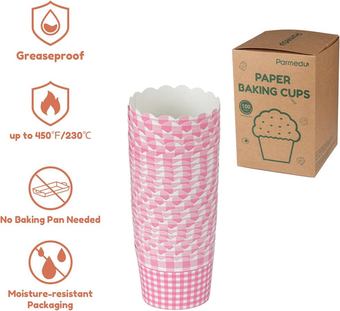 100pcs Baking Paper Cupcake & Muffin Liners - 2.4 Inches, No Baking Pan Needed, Thick & Sturdy, High Temperature & Oil Resistant, Non-stick - Pink...