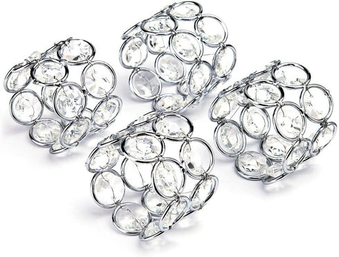 Feyarl Set of 4pcs Silver Crystal Napkin Rings Handcraft Sparkly Napkin Rings Napkin Holders for Wedding Centerpieces Special Occasions Celebratio...
