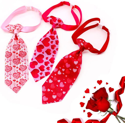 18pcs Valentines Day Dog Neck Ties, Bulk Adjustable Pink Red Small Dog Collar Ties, Valentines Day Love Rose Kiss Pattern Dog Ties for Holiday Dog...