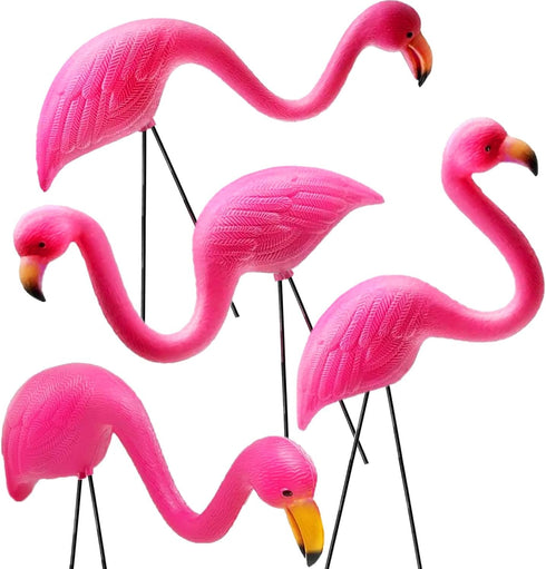 GIFTEXPRESS Pink Flamingos Yard Decorations - 4 Pack Small 14" Tall Plastic Flamingo Statue w/Metal Stakes - Lawn Ornaments & Garden Decor for Out...