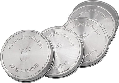 Mason Jar Lifestyle 5 Pack Stainless Steel Storage Lids with Platinum Silicone Liners for Wide Mouth Jars – Heavy Duty Caps for Mason Jars – Airti...