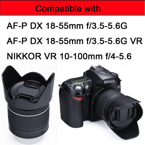 HB-N106 Lens Hood & 55mm Lens Cap Compatible for Nikon D5600 D5500 D3500 D3400 Camera kit AF-P DX 18-55mm f/3.5-5.6G VR Lens (1+1 Pack)......