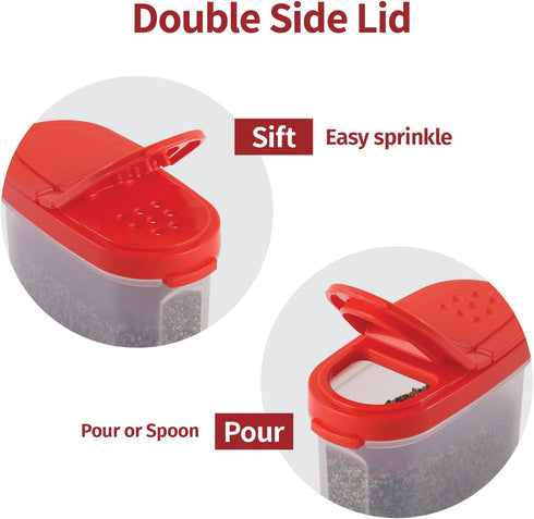 SIGNORA WARE Spice Jars with Lids -8 and 4 oz Refillable Empty Airtight Spice/Seasoning Containers Set -2 way Pour/Sift Shaker Lids Clear Plastic ...