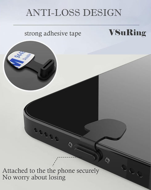 USB C Anti-Lost Dust Plug 5 Pcs Silicone Detachable Adhesive 3.5mm Headphone Jack Protector Cover Dust-Free Foam Cleaning Swab Sticks Compatible w...