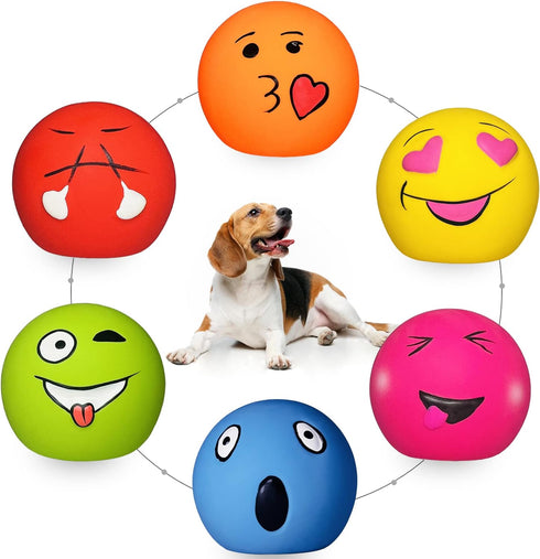 Squeaky Dog Toys for Medium Dogs, Soft Latex Squeaky Dog Balls, Smile Dog Squeaky Toys, Dog Toys Balls for Medium Dogs 6pcs Round Balls for Corgi,...