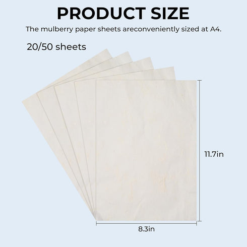 Rice Paper,HHZZMIAO 50 Sheets A4 Rice Paper Sheets, Mulberry Paper,Natural Fiber Rice Paper for decoupage,8.3x11.7in Natural Decoupage Tissue Pape...