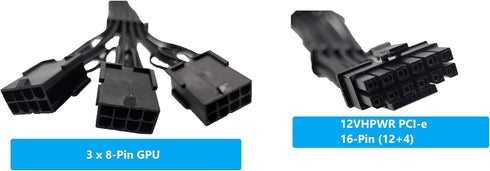 Premium Sleeved 12VHPWR PCI-e 5.0 16Pin (12+4) to Triple 8-Pin GPU Power Extension Cable (F04-303BK)...