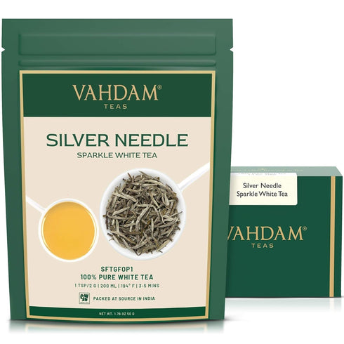 VAHDAM, Silver Pine Needle White Tea Loose Leaf 50g | Caffeine Free, Gluten Free | Pure Unblended Loose Leaf Tea | Vacuum Sealed | Brew As Hot, Ic...