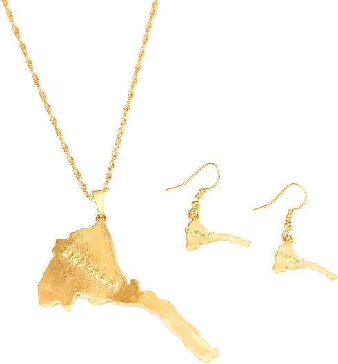 Eritrea Map Pendants Necklace Women Map Of Eritrea 24K Gold Jewelry African Necklace Ethiopia...