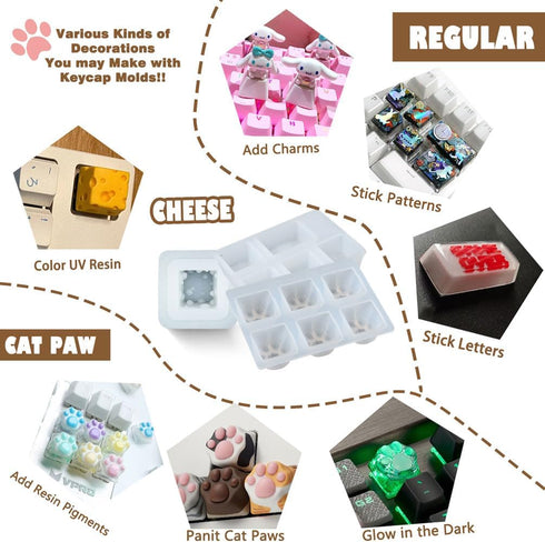 Keycaps Epoxy Resin Casting Molds Set for Mechanical Gaming Keyboard Polymer Clay Crafts 7 Silicone Trays with Key Puller...