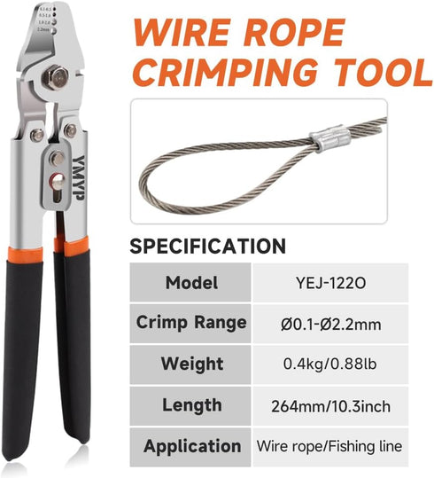 Wire Rope Crimping Tool for Loop Sleeves, Aluminum Double Barrel Ferrule Swaging Crimper Tool for Fishing Lines up to 2.2mm with Cutting Function...