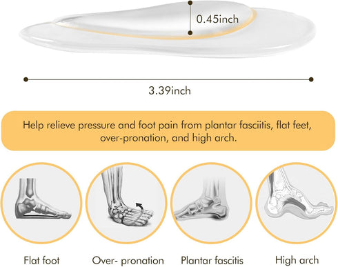 Arch Support Inserts Women for Flat Feet, Soft Gel Arch Insoles for Plantar Fasciitis, Non Slip Arch Pads for Foot Pain Relief, One Size Fits Any...