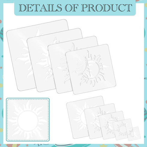 Chunful 9 Pcs Sun Stencil Reusable Sun Stencil Decoration Template Plastic Square Sun Drawing Painting Stencils for Painting Wood Floor Wall Fabri...