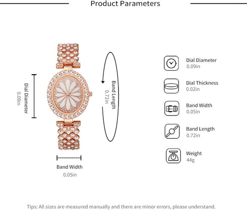 CdyBox Women Luxury Crystal Bracelet Watch Oval Dial Analog Quartz Wristwatch Girls Bangle Jewelry Watches Set (Rose gold)...