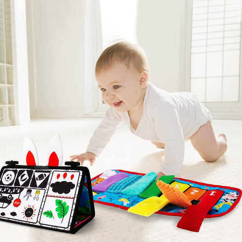 Tummy Time/Baby Mirror Toys, Black and White High Contrast Tabletop Mount Baby Newborn Toys 0 3 6 Months Brain Development, Sensory Texture Piano ...