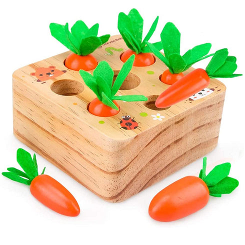 Wooden Educational Toys for 1 2 3 Year Old Boys Girls, Carrots Harvest Montessori Shape Size Matching Game for Fine Motor Skill Preschool Learning...