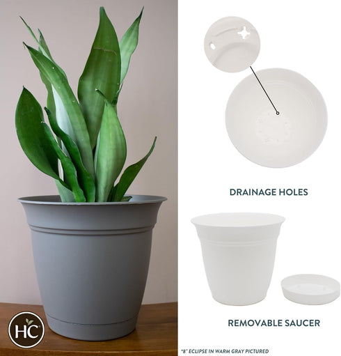 The HC Companies 12 Inch Eclipse Round Planter with Saucer - Indoor Outdoor Plant Pot for Flowers, Vegetables, and Herbs, White...