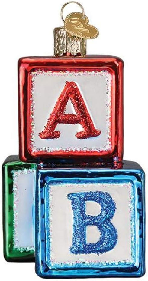 Old World Christmas ABC Blocks Blown Glass 2020 Unique Christmas Ornaments for Christmas Tree Decorations...