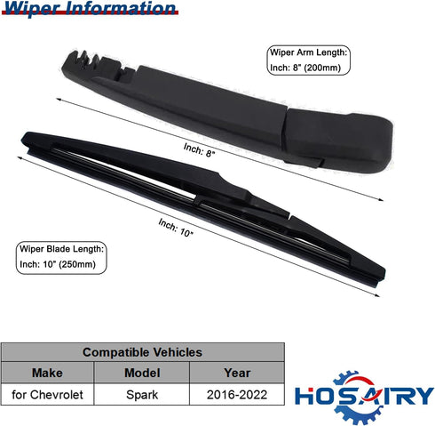 Rear Wiper Arm Blade Set for Chevy spark 2016-2021 Rear Windshield Wiper Arm Blade Assembly 95391372...