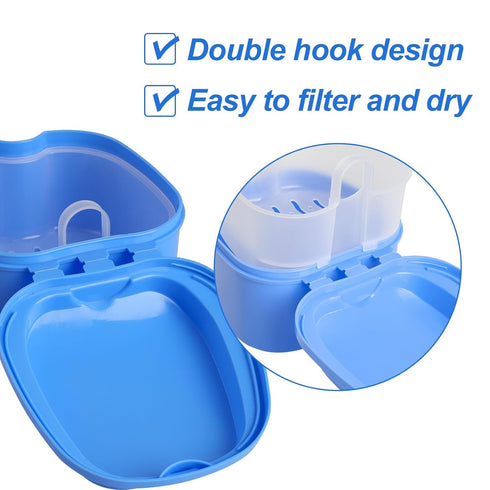 2 Pack Denture Case, Denture Cup Retainer Cleaner Case Denture Cups for Soaking Dentures False Teeth Container Portable Retainer Case with Srainer...