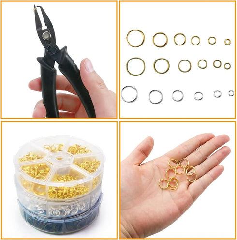 Split Rings Kit, 2070 PCS Double Loops Split Jump Ring with Split Ring Pliers, Mini Metal Ring Connectors 4mm to12mm for Jewelry Making and DIY Cr...