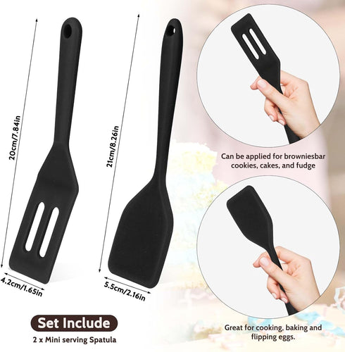 2 Pieces Mini Silicone Spatula, Nonstick Silicone Serve Turner, Small Spatulas for Kitchen Cooking, Heat Resistant Cookie Slotted Spatula (Black)...