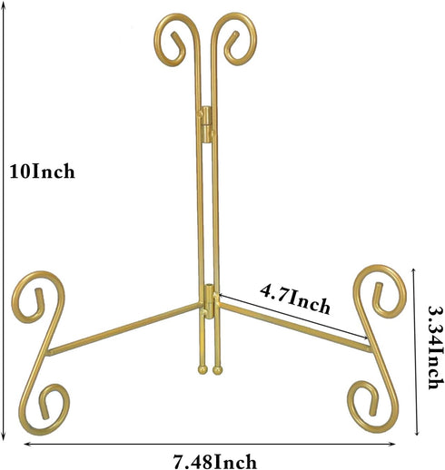 Plate Stand 10 Inch Gold Display Plate Holder, Collapsible Iron Plate Stands for Display, Folding Display Easel for Photo, Pictures, Decorative Pl...
