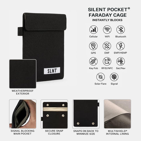 SLNT Signal Blocking Faraday Key Fob Case with Silent Pocket - Car Anti Theft Device Shields Against All Signal Types, Includes RFID Blocking & Du...