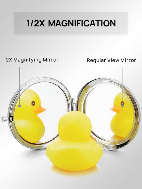 Compact Mirror for Purse, Double-Sided 1X/2X Magnifying Metal Pocket Makeup Mirrors(Round, Silver)...