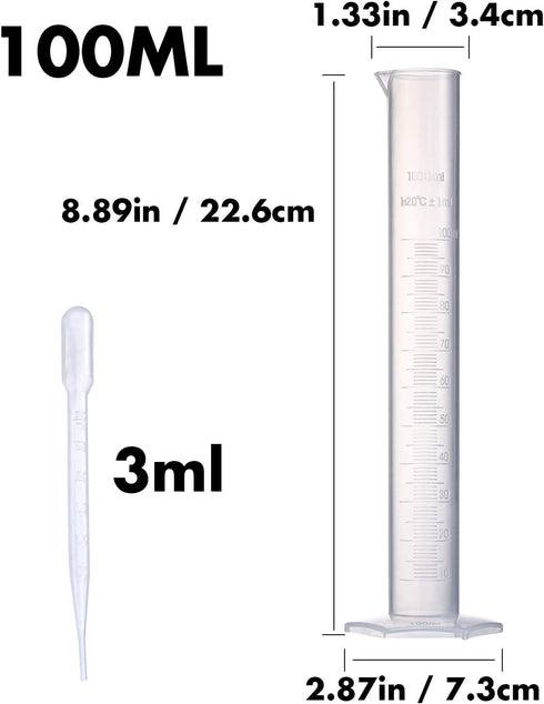 Measuring Cylinder Set, 4 Sizes Graduated Polypropylene Lab Test Tubes in 100 ml, 50 ml, 25 ml, 10 ml for Laboratory, & Science Experiments with 4...