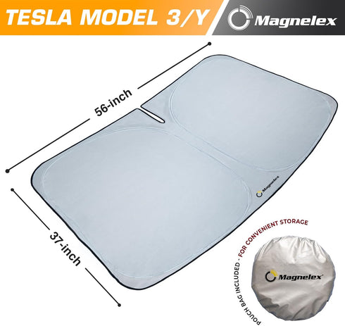 Magnelex Tesla Windshield Sun Shade (Model 3/Y), Reflective Polyester Blocks Heat & Sun, Foldable Car Window Sun Blocker, Mirror Cut-Out, Fade-Res...