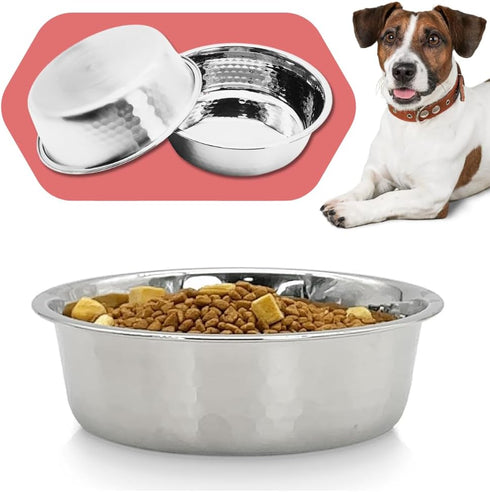 2pcs Stainless Steel Dog Bowls, Hammered Thickened Metal Dog Bowl Feeding or Water Bowls for Small/Medium/Large Sized Dogs & Cats Stackable Metal ...