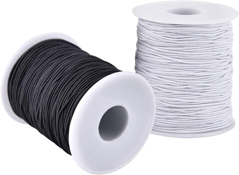 Elastic String for Bracelets, 2 Rolls 1 mm Sturdy Stretchy Elastic Cord for Jewelry Making, Necklaces, Beading Black and White...