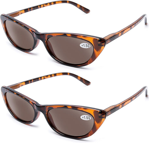 AQWANO 2 Pairs Reading Sunglasses Women Fashion Designer Cat Eye Outdoor Sun Readers Leopard with Spring Hinges Not Bifocals?1.0...