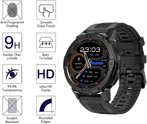 3 Pack Screen Protector Tempered Glass Compatible with Carbinox X-Ranger Smart Watch Smartwatch Screen Protectors Foils Glass 9H 0.3MM Slim Anti-S...