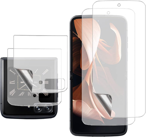 (2 Sets 4 Pack For Moto Razr Plus 2023 2 Pack Inner Screen Protector + 2 Pack Outer Screen Protector Soft TPU Film for Motorola Moto Razr+ 2023 (M...
