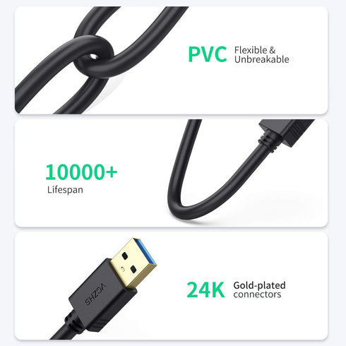 USB Extension Cable 25 ft, VCZHS USB 3.0 Extension Cable - USB Male to Female USB Extension Cord for USB Flash Drive, Card Reader, Keyboard,Mouse,...