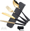 Black Portable Flatware Cutlery Set, TWUTGAYW Stainless Steel Travel Utensils with Case, Reusable Chopsticks Knife Spoons and Forks Set, Gold Camp...