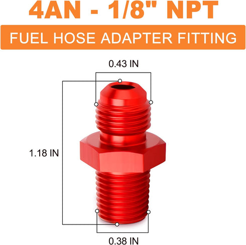 GASHER 5PCS 4AN Male Flare to 1/8" NPT Male Pipe Fitting Straight Aluminum Adapter Fitting Red...