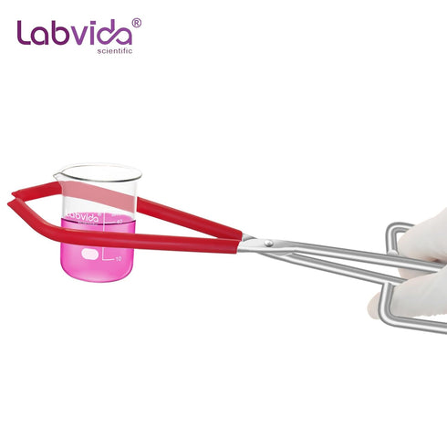 Labs Beaker Tongs, Red Rubber Coated Ends, Nickel Plated 1/4" Steel, for 50mL - 2000mL Capacity Beaker, Durable Beaker Clip Pliers Tool Used in La...